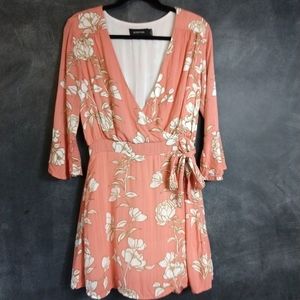 MINKPINK | Coral Faux Wrap Floral Dress